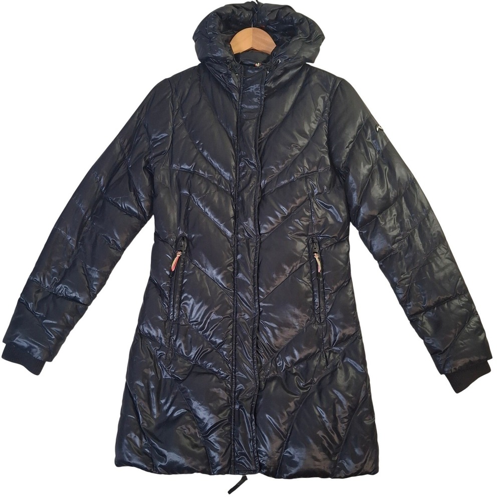 Kjus Womens Black Goose Down Puffer Parka Women's Small Hooded Quilted Jacket